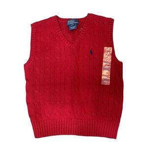 Polo by Ralph Lauren toddler kids size 3T red cable knit sweater vest #Holiday